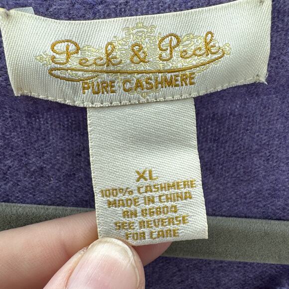 Peck & Peck 100% Cashmere V-Neck Sweater Sz XL Heather Purple Fringe Trim Preppy - Picture 6 of 11